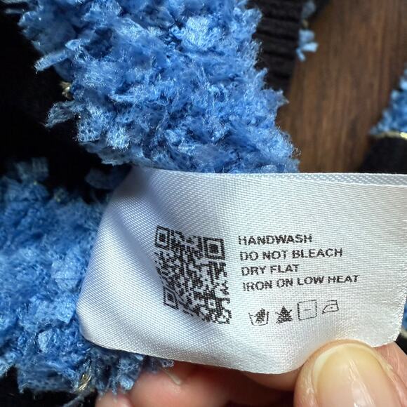 Cider Blue Black Striped Cropped Cardigan Gold Buttons Women’s Medium - Picture 13 of 13